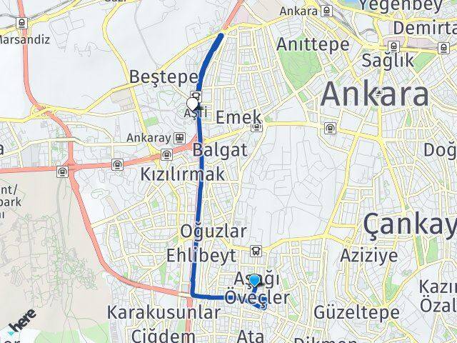 Aşağı Öveçler Ankara AŞTİ Otogarı Arası Kaç Km - Yol Tarifi