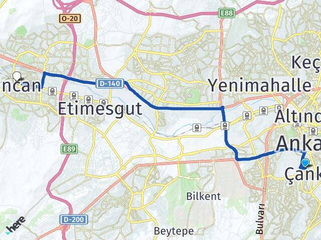 Ayrancı Sincan YHT Garı Arası Kaç Km - Yol Tarifi