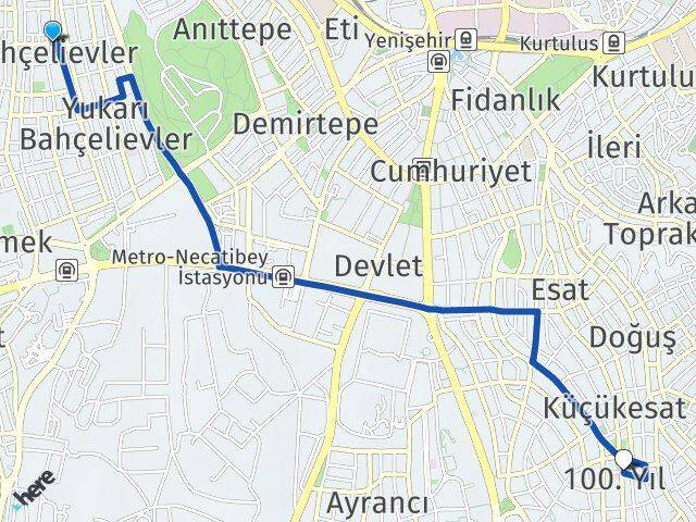 Ankara Çankaya Bahçelievler 100.Yıl Çankaya Arası Kaç Km - Yol Haritası