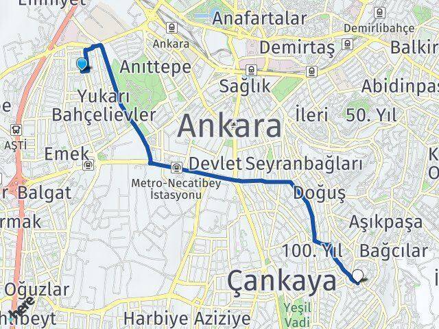 Ankara Çankaya Bahçelievler Büyükesat Çankaya Arası Kaç Km - Yol Haritası