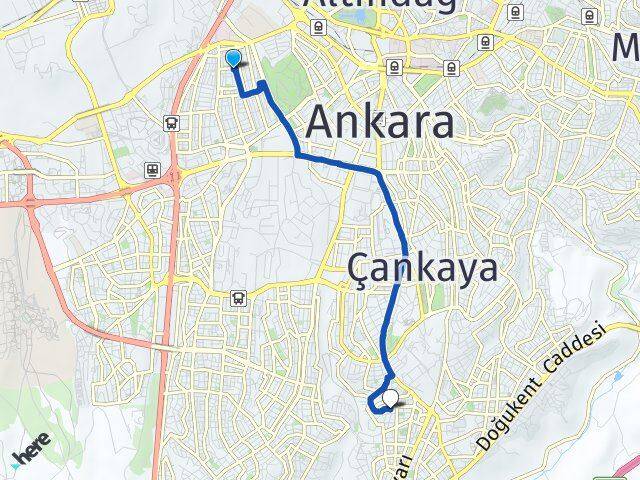 Ankara Çankaya Bahçelievler Yıldızevler Çankaya Arası Kaç Km - Yol Haritası