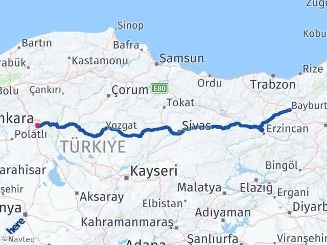 Ankara Çankaya Bayburt Arası Kaç Km - Yol Haritası