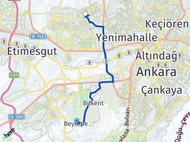 Ankara Çankaya Beytepe Ostim OSB Yenimahalle Arası Kaç Km - Yol Haritası