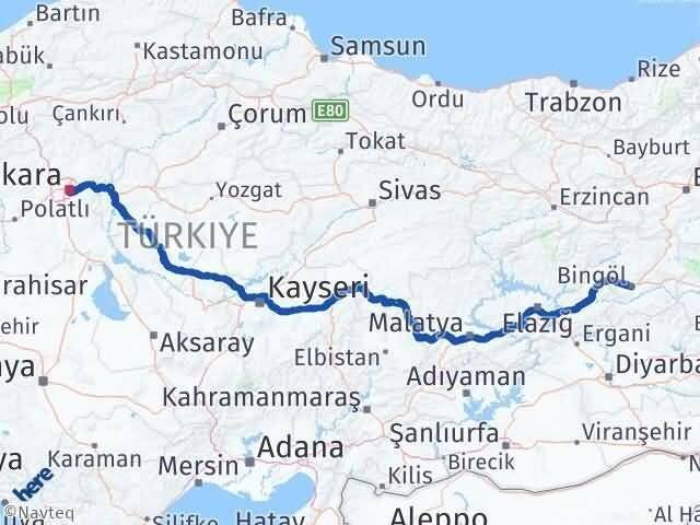 Ankara Çankaya Bingöl Arası Kaç Km - Yol Haritası