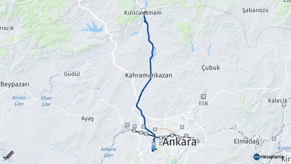 Ankara Çankaya Çayyolu Kızılcahamam Arası Kaç Km - Yol Haritası