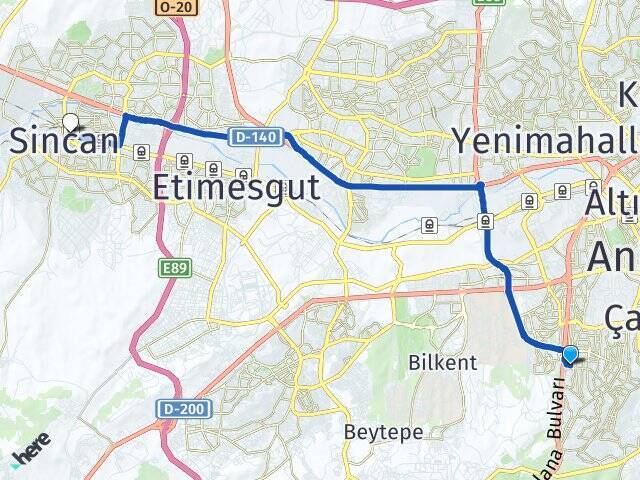 Cevizlidere Sincan YHT Garı Arası Kaç Km - Yol Tarifi