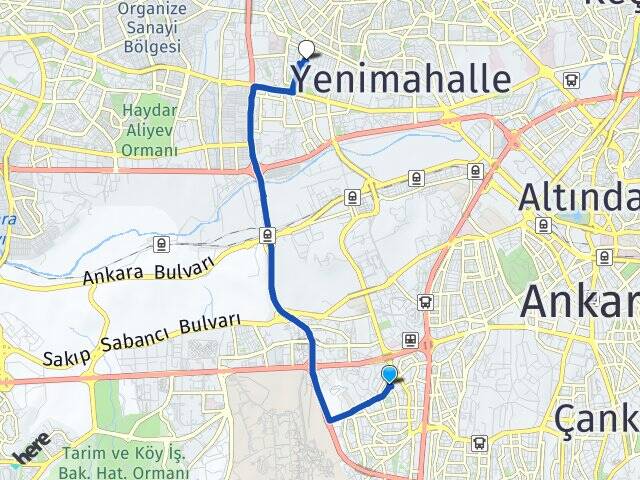 Ankara Çankaya Çukurambar Demetevler Yenimahalle Arası Kaç Km - Yol Haritası