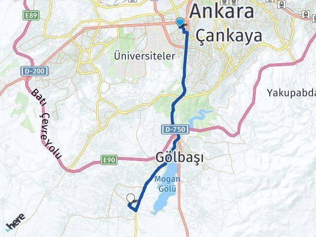 Ankara Çankaya Çukurambar Hacıhasan Gölbaşı Arası Kaç Km - Yol Haritası