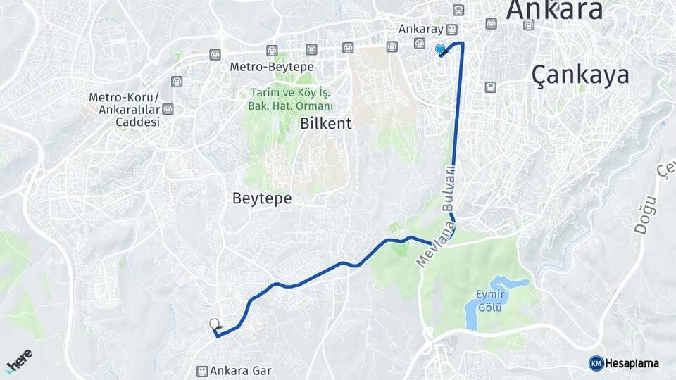 Ankara Çankaya Çukurambar İncek Gölbaşı Arası Kaç Km - Yol Haritası