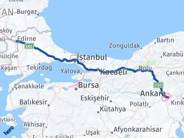 Ankara Çankaya Edirne Arası Kaç Km - Yol Haritası
