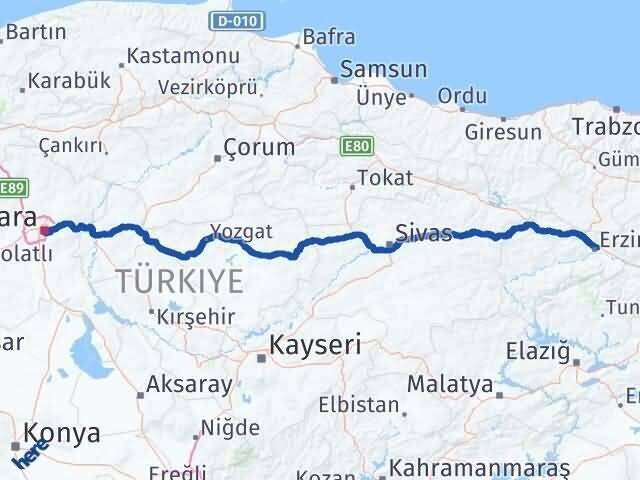Ankara Çankaya Erzincan Arası Kaç Km - Yol Haritası