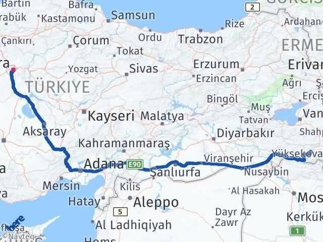 Ankara Çankaya Hakkari Arası Kaç Km - Yol Haritası
