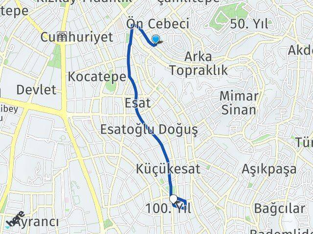İncesu 100.Yıl Arası Kaç Km - Yol Tarifi
