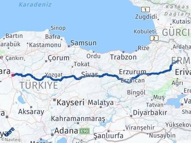 Ankara Çankaya Kars Arası Kaç Km - Yol Haritası