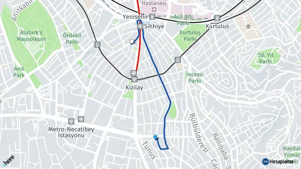 Ankara Çankaya Kavaklıdere Kızılay Çankaya Arası Kaç Km - Yol Haritası