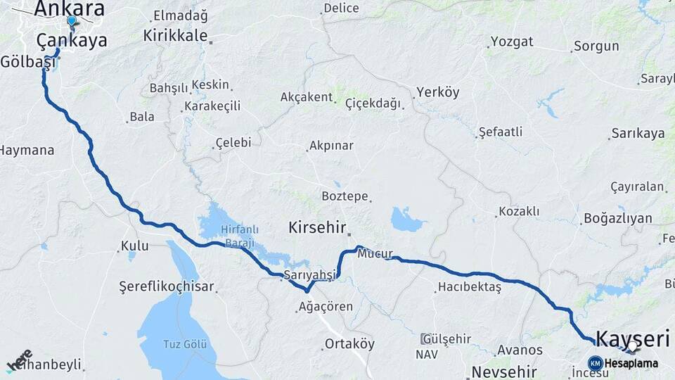 Ankara Çankaya Kayseri Arası Kaç Km - Yol Haritası