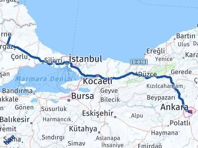 Ankara Çankaya Kırklareli Arası Kaç Km - Yol Haritası
