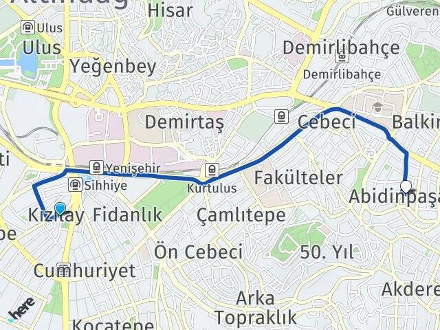 Kızılay Abidinpaşa Arası Kaç Km - Yol Tarifi
