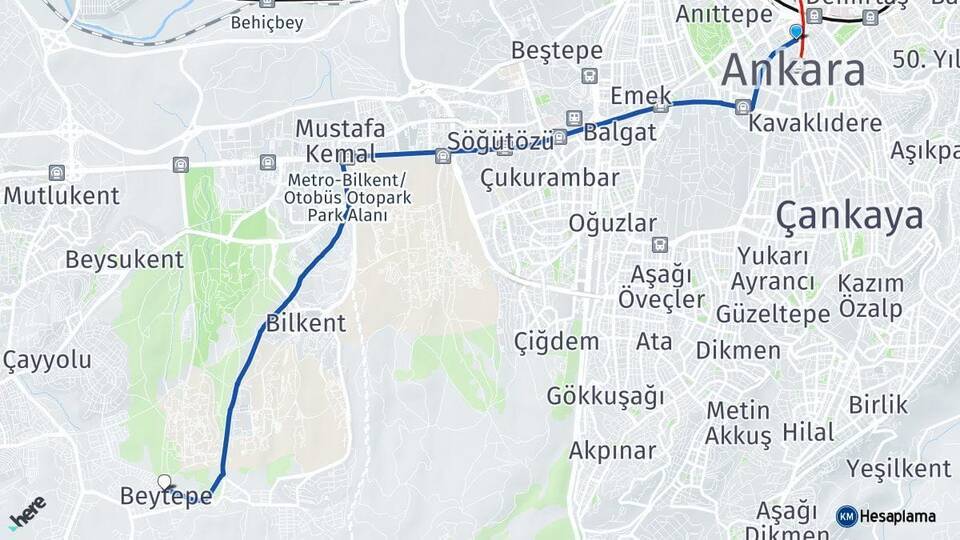 Kızılay Beytepe Arası Kaç Km - Yol Tarifi
