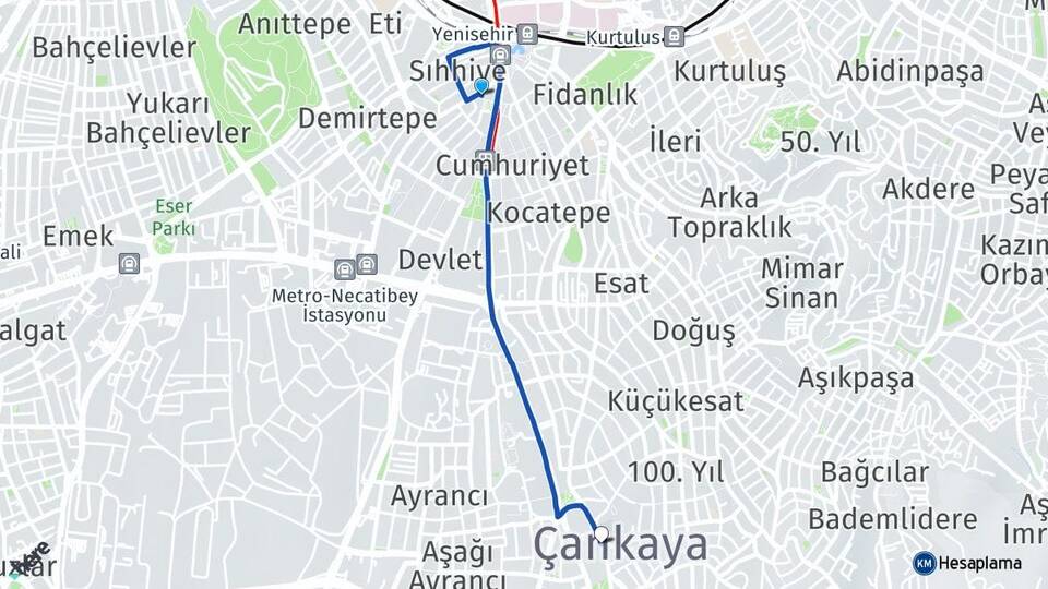 Ankara Çankaya Kızılay Çankaya Arası Kaç Km - Yol Haritası
