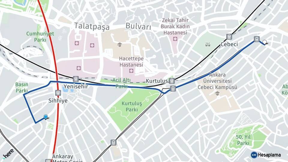Kızılay Cebeci Arası Kaç Km - Yol Tarifi