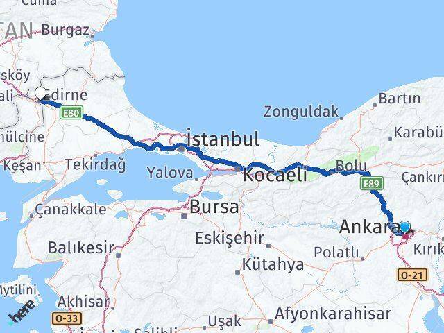 Kızılay Edirne Arası Kaç Km - Yol Tarifi