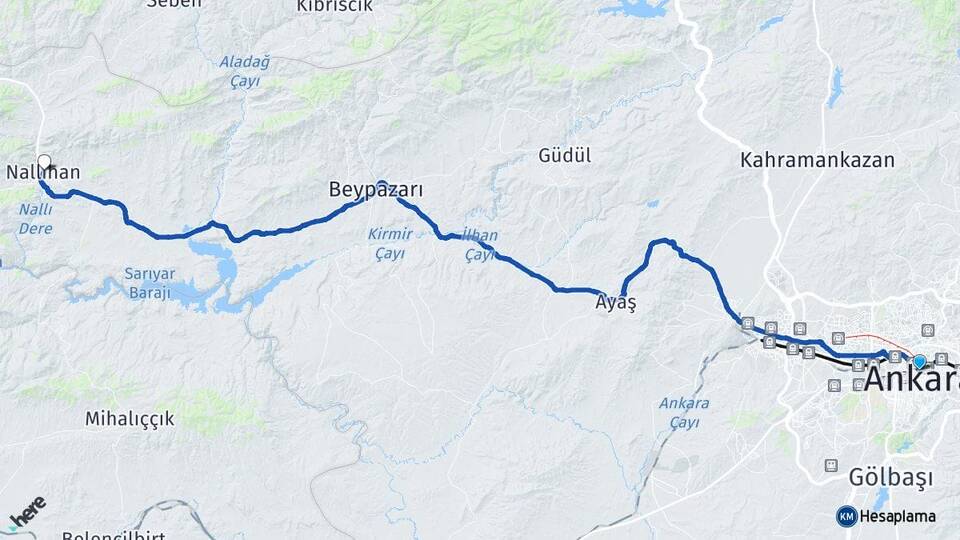 Ankara Çankaya Kızılay Nallıhan Arası Kaç Km - Yol Haritası