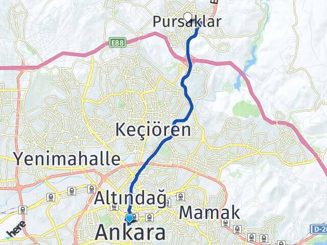 Ankara Çankaya Kızılay Pursaklar Arası Kaç Km - Yol Haritası