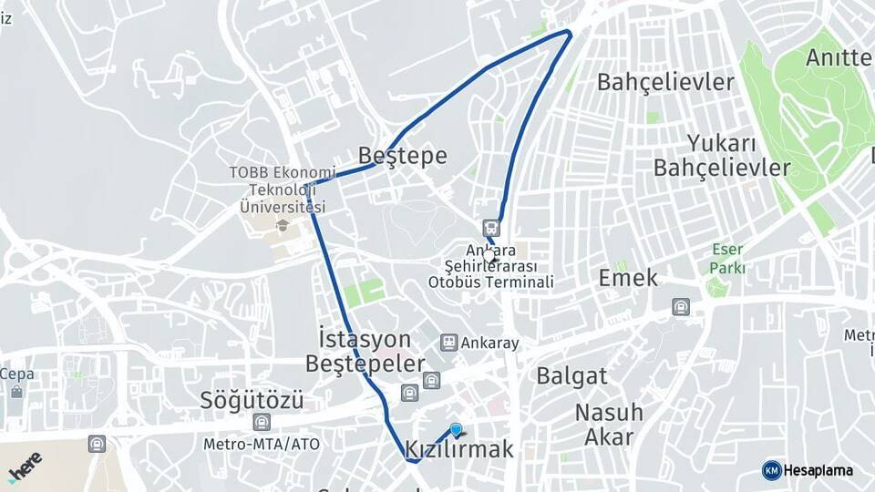 Kızılırmak Ankara AŞTİ Otogarı Arası Kaç Km - Yol Tarifi