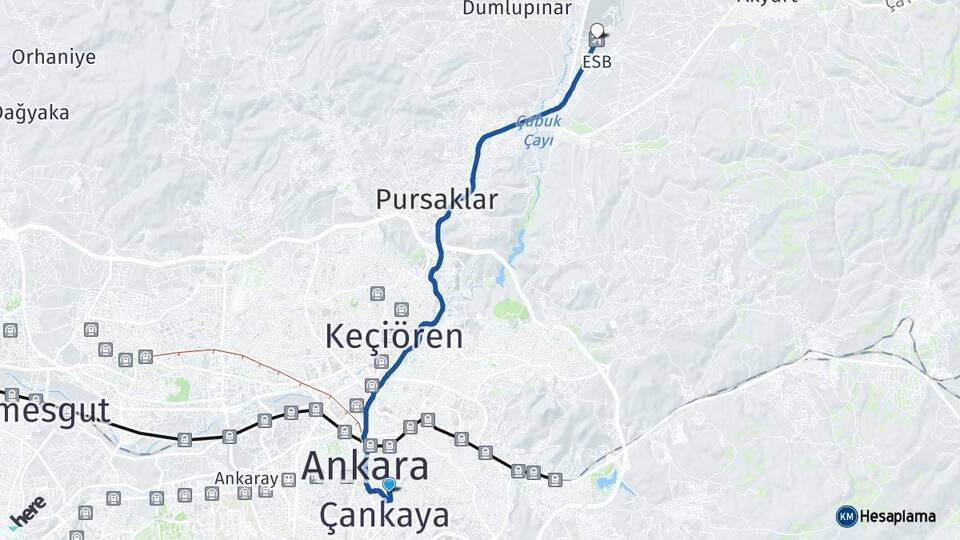 Küçükesat Esenboğa Havalimanı Arası Kaç Km - Yol Tarifi