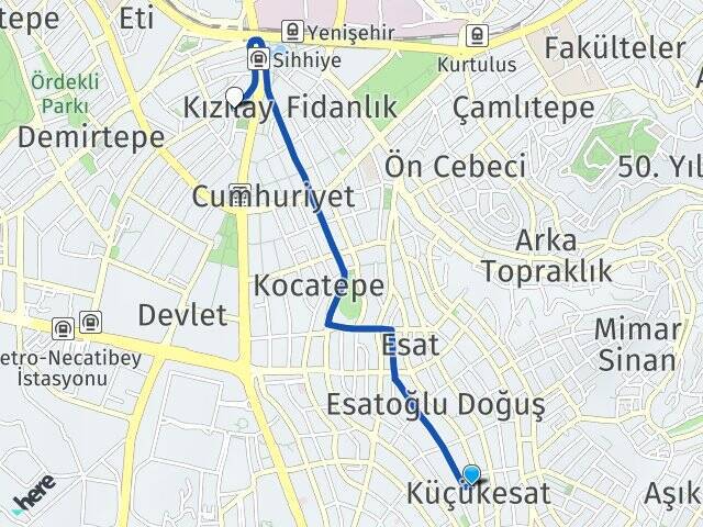 Küçükesat Kızılay Arası Kaç Km - Yol Tarifi