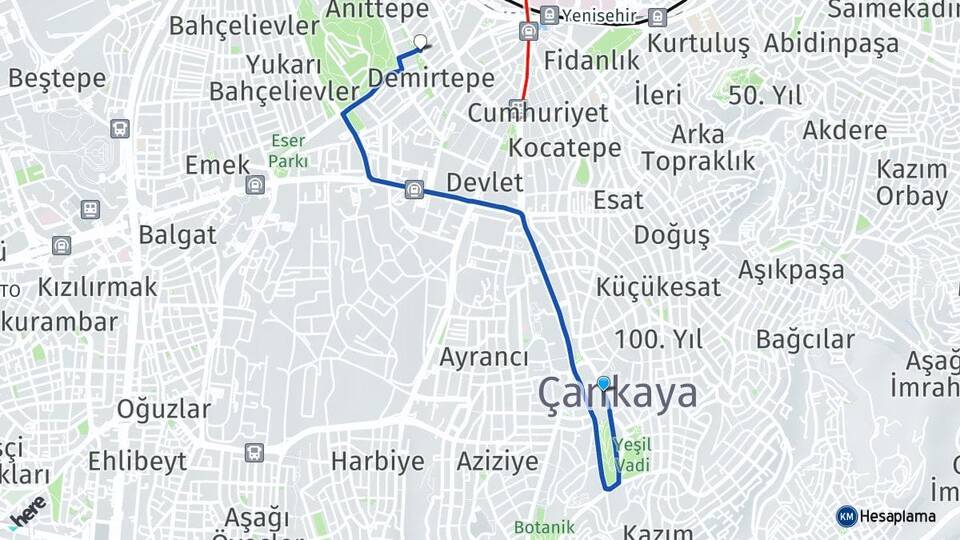 Ankara Çankaya Maltepe Çankaya Arası Kaç Km - Yol Haritası