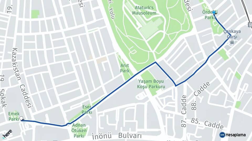 Ankara Çankaya Maltepe Emek Çankaya Arası Kaç Km - Yol Haritası