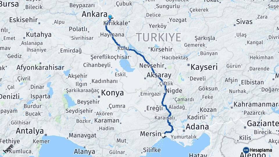 Ankara Çankaya Mersin Arası Kaç Km - Yol Haritası