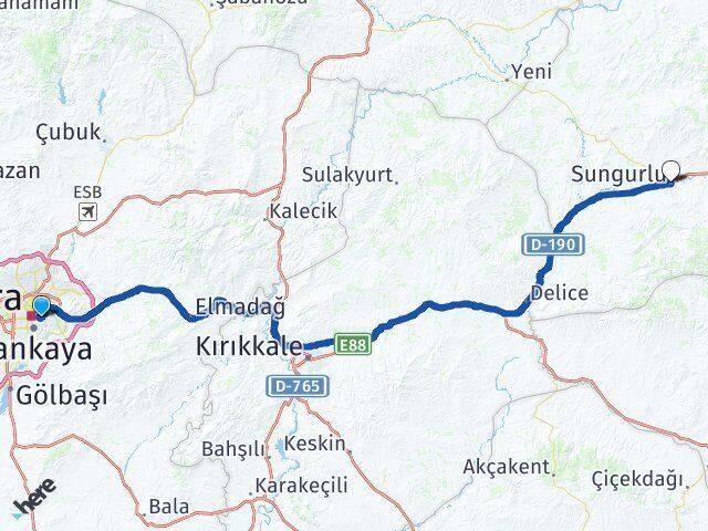 Mimar Sinan Sungurlu Arası Kaç Km - Yol Tarifi