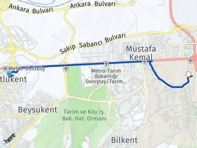 Mutlukent Orta Doğu Teknik Üniversitesi (ODTÜ) Arası Kaç Km - Yol Tarifi