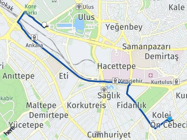 Ön Cebeci Ankara Tren Garı Arası Kaç Km - Yol Tarifi
