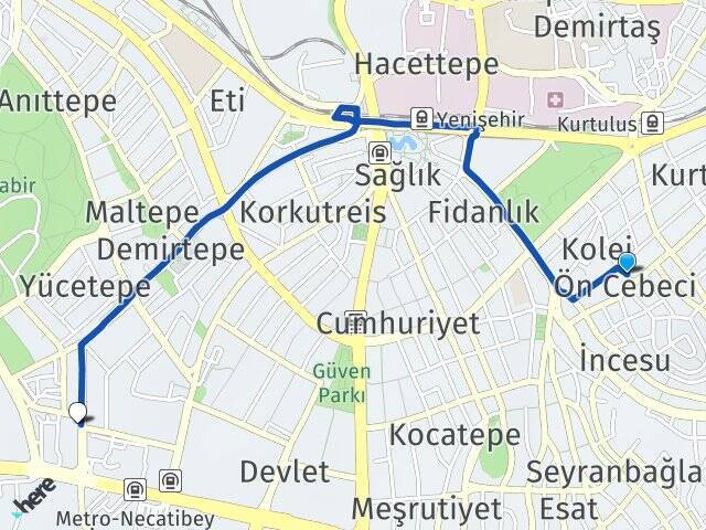 Ön Cebeci Hacı Bayram Veli Üniversitesi Arası Kaç Km - Yol Tarifi