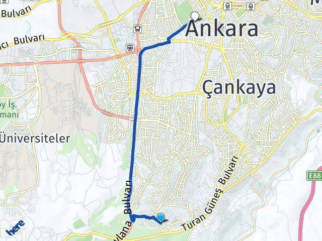 Ankara Çankaya Oran Yücetepe Çankaya Arası Kaç Km - Yol Haritası