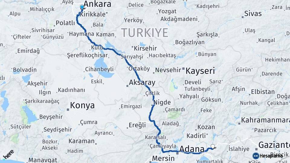 Ankara Çankaya Osmaniye Arası Kaç Km - Yol Haritası