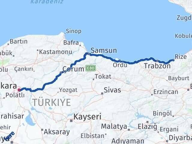 Ankara Çankaya Rize Arası Kaç Km - Yol Haritası