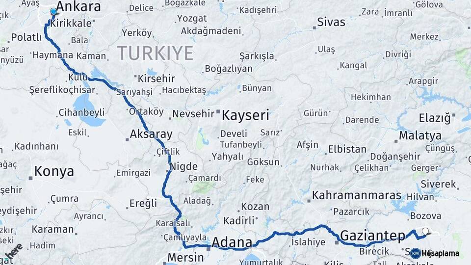 Ankara Çankaya Şanlıurfa Arası Kaç Km - Yol Haritası