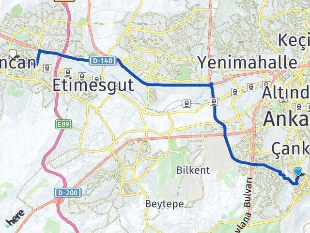 Yıldızevler Sincan YHT Garı Arası Kaç Km - Yol Tarifi