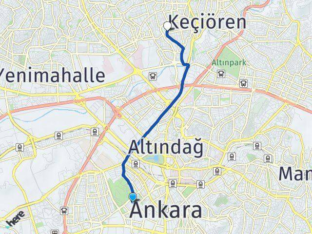 Ankara Çankaya Yücetepe Karargahtepe Keçiören Arası Kaç Km - Yol Haritası