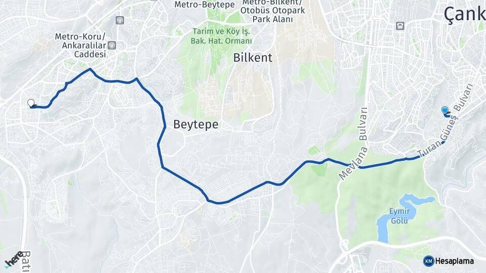 Yukarı Dikmen Yaşamkent Arası Kaç Km - Yol Tarifi