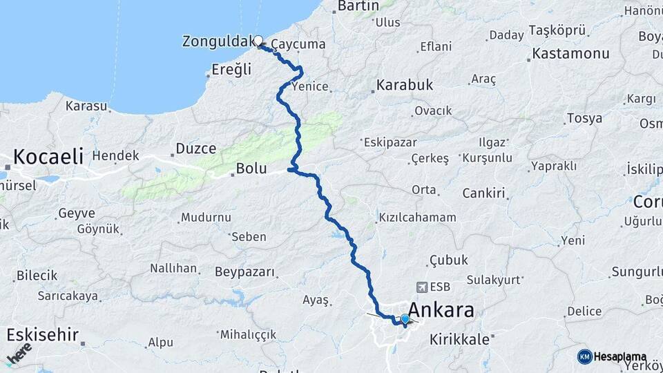 Ankara Çankaya Zonguldak Arası Kaç Km - Yol Haritası