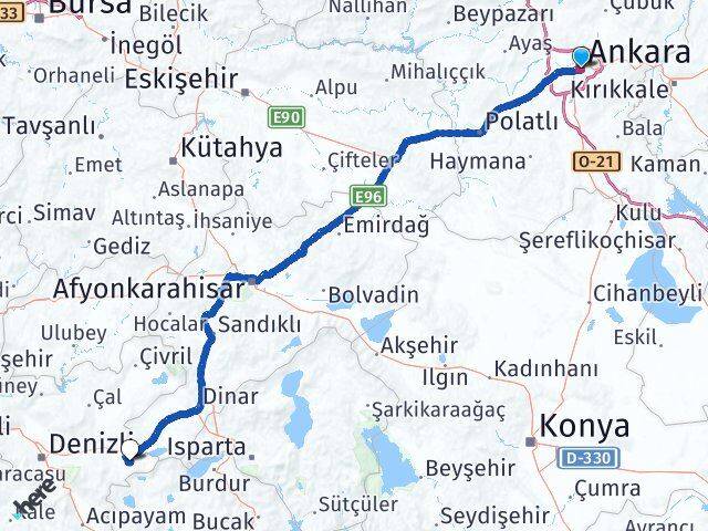 Ankara Çardak Havalimanı Arası Kaç Km - Yol Haritası