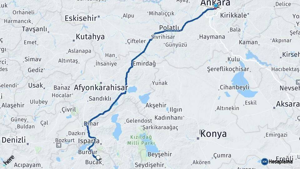 Ankara Çeltikçi Burdur Arası Kaç Km - Yol Haritası