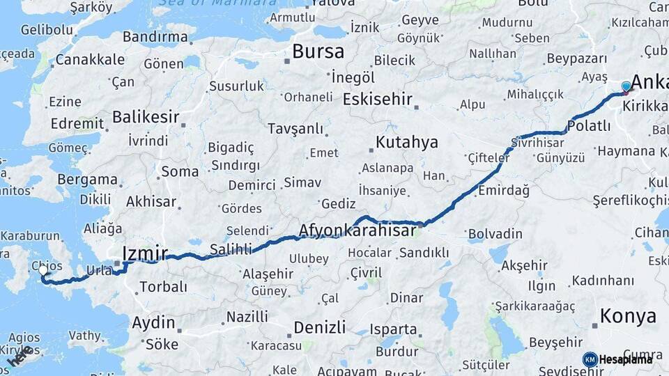 Ankara Çeşme İzmir Arası Kaç Km - Yol Haritası