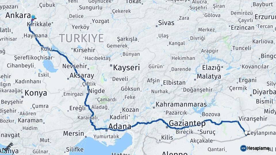 Ankara Ceylanpınar Şanlıurfa Arası Kaç Km - Yol Haritası